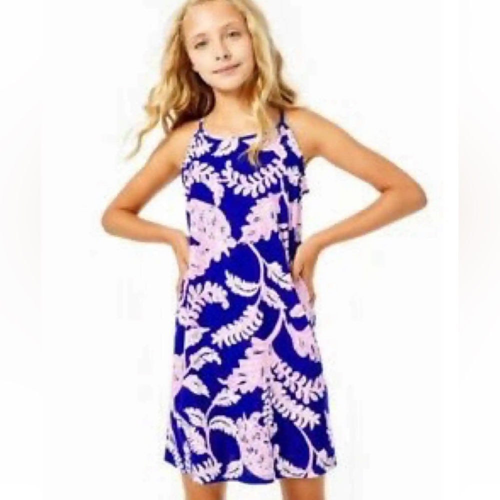 Lilly Pulitzer girls mini Alek dress turtle purple what the shell galaxy blue